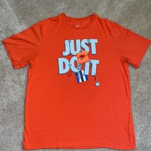 NIKE Orange Just Do It Graphic Logo Swoosh Basketball Tee T-Shirt Dri-Fit Large